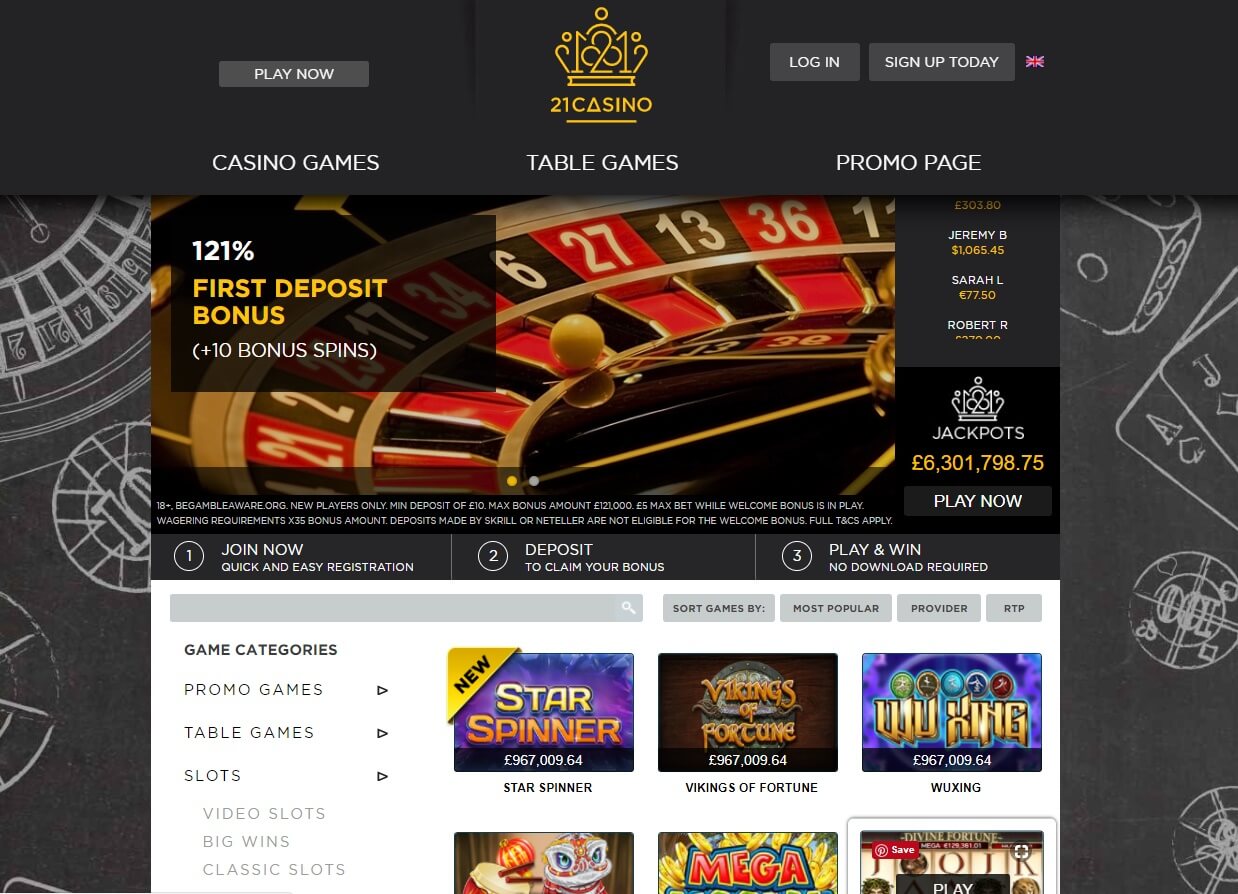 21 Casino Review - 121% Up to No Limit Bonus + 50 Bonus Spins